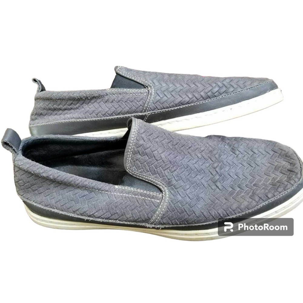 Modern Fiction Men's Gray Leather Loafers US Size 11 RAND Woven Comfort Slip On